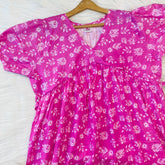 Feeding Frock Alia Cut, Free Size, Ankle Length, Tie-Up, Puff Sleeve Sleepwear in Softest Cotton Fabric (Bra Size 34"-38" | 50”-52″ length)